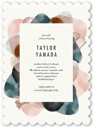 Bridal Shower Invitations: Colorful Daubs Bridal Shower Invitation, White, 5X7, Pearl Shimmer Cardstock, Scallop