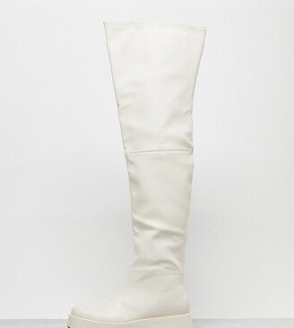 Public Desire Wide Fit Rosie flat over the knee boots in cream