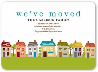 Moving Announcements: Whimsical Neighborhood Moving Announcement, White, Matte, Signature Smooth Cardstock, Rounded