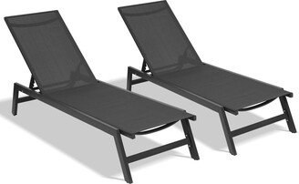 EDWINRAY Outdoor 2-Pcs Set Chaise Lounge Chairs,Five-Position Adjustable Aluminum Recliner,All Weather For Patio,Beach,Yard, Pool