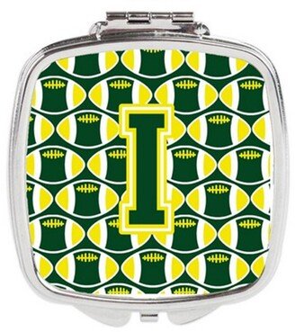 CJ1075-ISCM Letter I Football Green & Yellow Compact Mirror