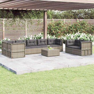 8 Piece Patio Lounge Set with Cushions Gray Poly Rattan - 21.3 x 21.3 x 9.6/15/19.7/21.7