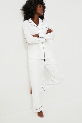 White Pajama Set with Navy Piping