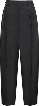 Pleated tapered wool blend pants