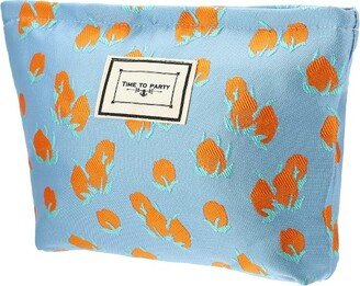 Unique Bargains Women's Floral Large Capacity Makeup Bag Orange Blue 1 Pc