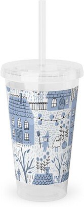 Travel Mugs: What Ghosts Around Comes Around - Blue Acrylic Tumbler With Straw, 16Oz, Blue