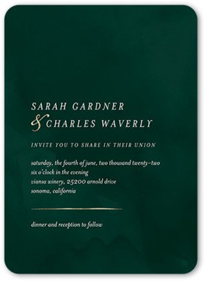 Wedding Invitations: Gentle Texture Wedding Invitation, Green, 5X7, Matte, Signature Smooth Cardstock, Rounded