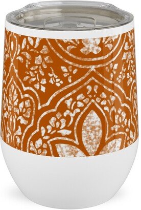 Travel Mugs: Rajkumari Batik - Spice And White Stainless Steel Travel Tumbler, 12Oz, Orange