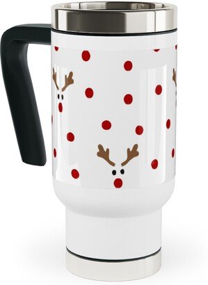 Travel Mugs: Polkadot Rudolph Travel Mug With Handle, 17Oz, Red