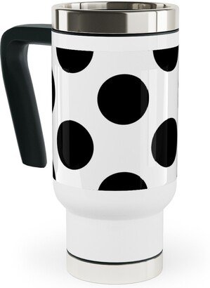 Travel Mugs: Polka Dot - Black And White Travel Mug With Handle, 17Oz, Black