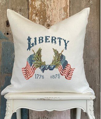 Us Flag Patriotic Pillow Cover, Red White & Blue Linen Pillow, Vintage Americana Decor, Summer Farmhouse Decor Rustic Country