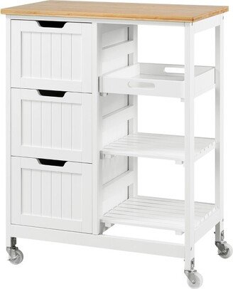 Rolling Kitchen Island Kitchen Cart with Cabinet & Drawer White-AA