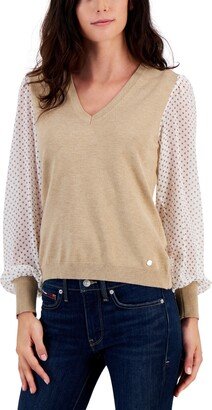 Women's Dandy Dot V-Neck Sweater - Light Heather Fawn/ Ivory/ Tigers Eye