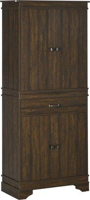 Homcom 72 4-Door Kitchen Pantry with Drawer and 3 Shelves, Walnut