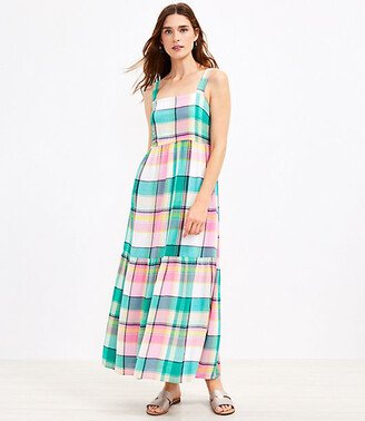 Petite Plaid Strappy Tiered Maxi Pocket Dress