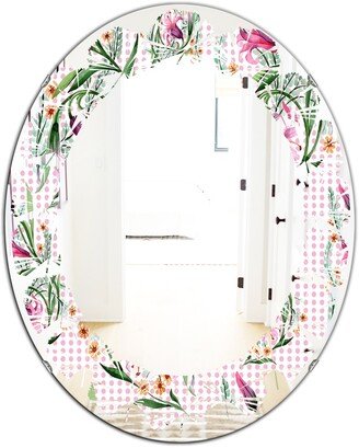 Designart 'Floral Botanical Retro X' Printed Modern Round or Oval Wall Mirror - Leaves