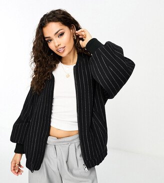 ASOS DESIGN Petite brushed bomber jacket in black pinstripe