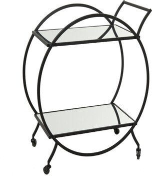 14 x 28 x 30 Iron Rolling with Wheels and Handle 2 Mirrored Shelves Bar Cart