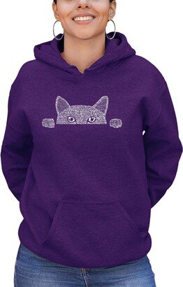 Women's Word Art Peeking Cat Hooded Sweatshirt