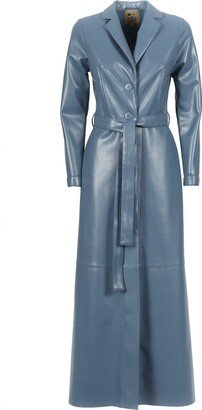 Julia Allert Blue Long Button-Up Eco-Leather Trench