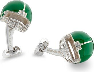 Sterling Silver Green American Football Helmet Cufflinks