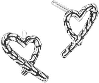 Classic Chain Sterling Silver Heart Stud Earrings