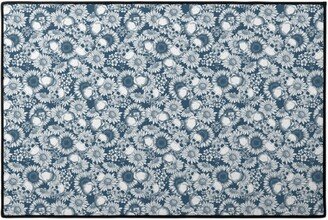 Door Mats: Floral Skull - Blue Door Mat, Blue