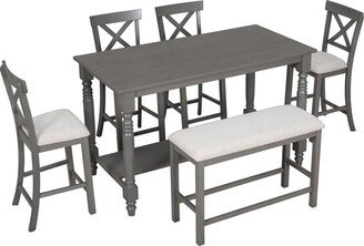 EDWINRAY 6-Piece Counter Height Dining Table Set Table with 4 Chairs & Bench