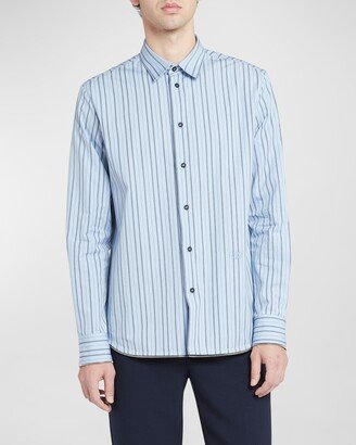 Men's Striped Sport Shirt with Zipper Trim