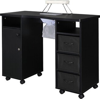 Fan Manicure Table with Double Cabinet,Black