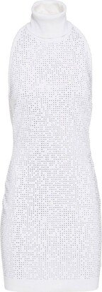 Turtleneck crystal-embellished halter dress