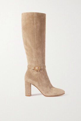 Ribbon 85 Buckled Suede Knee Boots - Neutrals