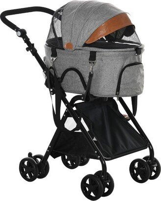 2 in1 Foldable Pet Stroller and Detachable Travel Carriage with Lockable Wheels, Adjustable Handlebar Canopy and Zippered Mesh Window Gray