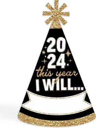 Big Dot Of Happiness Hello New Year - Cone Party Hats - 2024 Nye Resolution Cone Party Hat - Set of 8