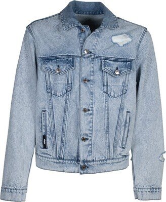 Logo Printed Distressed Denim Jacket