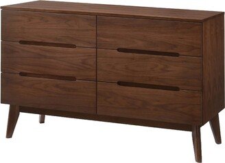 6 Drawer Wooden Dresser with Carved Pulls and Angled Tapered Legs, Brown