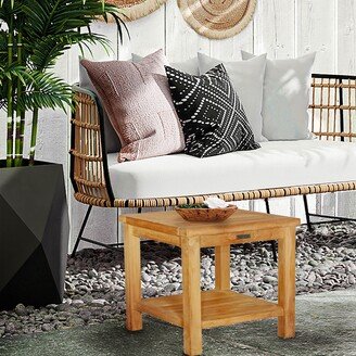 Seven Seas Teak Teak Wood Panama Outdoor End Table With Shelf, Large