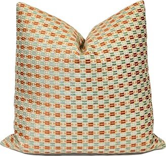 Blue Orange Geometric Chain Stripe Chenille Pillow Cover | Decorative Throw Home Decor Accent
