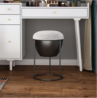 Teddy Soft Touch Modern White Lambswool Cushion And Black Metal Frame Storage Ottoman/Vanity Stool/Accent Stool -The Pop Home