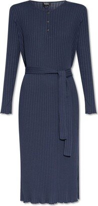 Sandi Tie-Waisted Ribbed Knit Dress