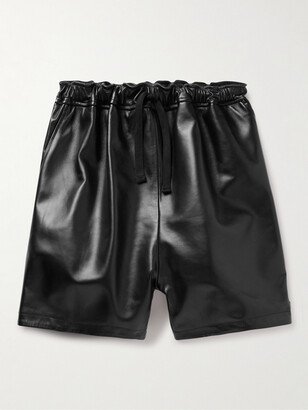 Wide-Leg Logo-Appliqued Leather Drawstring Shorts