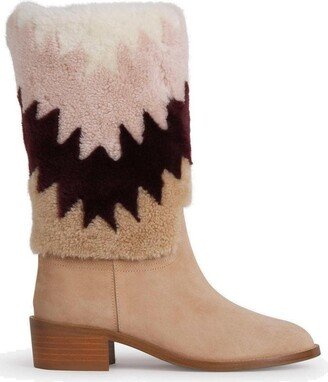 Chevron Shearling Round Toe Boots