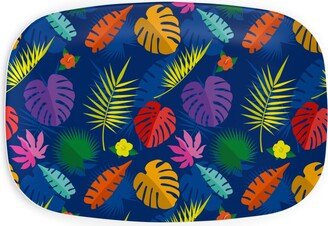 Serving Platters: Tropical Leaves - Multi On Blue Serving Platter, Multicolor