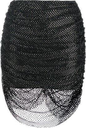 Rhinestone-Embellished Mesh Miniskirt