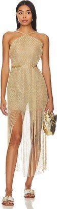 Dorada Cross Halter Long Fringe Dress