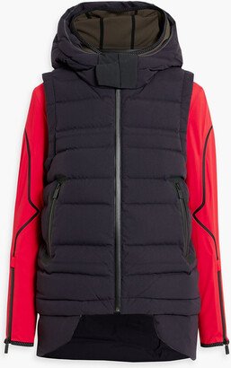 Convertible quilted shell and jersey hooded down jacket