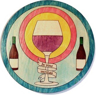 Wine Waterproof Wooden Coaster, in Vino Veritas, Hand Colored Using Homemade Ink. Combine Orders & Build Your Own Set Of 6 For A Free Case