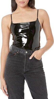 Faux Patent Leather Spaghetti Strap Bodysuit BDS310 (Black) Women's Jumpsuit & Rompers One Piece