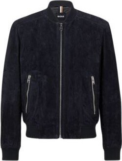 Suede bomber jacket with knitted trims