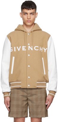 Beige Leather Bomber Jacket